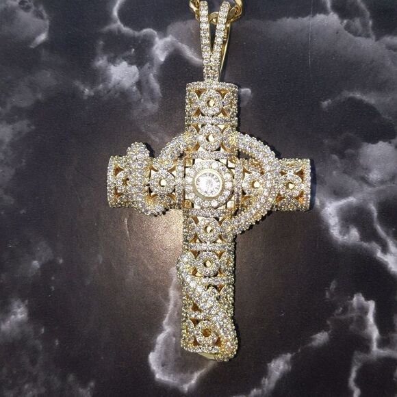 18"Cuban Chain + 14K Gold Finish Serpent Cross - Picture 3 of 12
